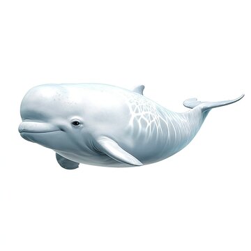 White beluga whale swimming isolated on a plain white background