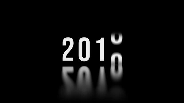 New 2026 year counter with reflection. Numbers change to 2026 on black background. Concept of new year, annual plan, growth strategy, business planning, recap, investment trends, strategy road map, re