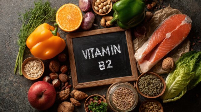 Vitamin B2 Rich Foods Still Life Overhead Flat Lay Composition