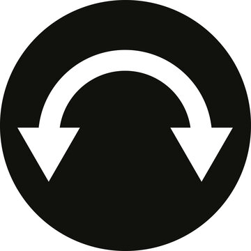 Curved U Turn Arrow Icon on Circular Button Isolated on Transparent Background