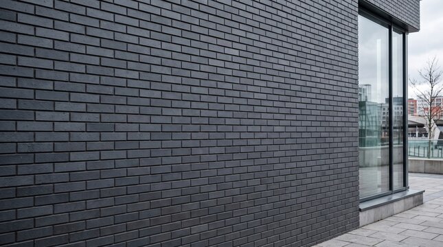 Modern Dark Brick Wall Exterior with Large Window.