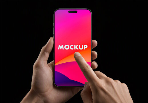Realistic Phone Mockup with Finger Hovering Over Screen