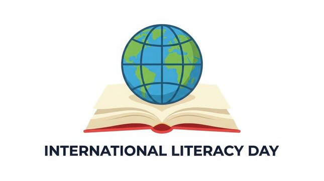 International literacy day concept with globe and open book