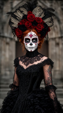catrina g&oacute;tica, gothic catrina, dark catrina, reina de los muertos, dama oscura, elegancia victoriana, victorian gothic, gothic fashion, dark elegance, romantic gothic, dark beauty, maquillaje de catr
