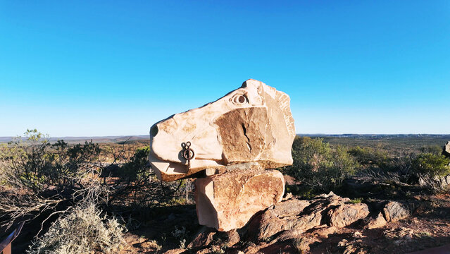 Broken Hill, New South Wales, Australia - 11 December 2024: View of the Living Desert Sculptures set against the arid landscape under a clear blue sky.