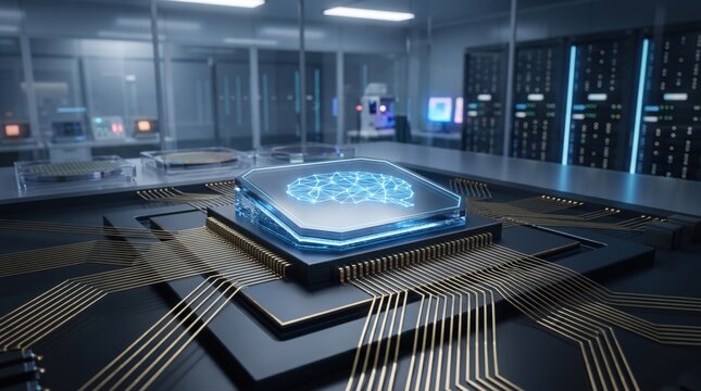 Next-generation AI processor unit with detailed integrated circuits designed for high-performance computing. This technology facilitates groundbreaking advancements in industrial chip fabrication.