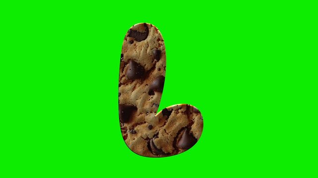 Cookie alphabet letters  animation isolated on green screen background