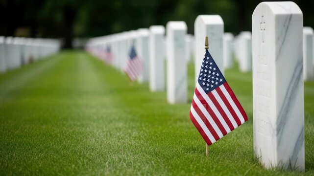 American flags at a military cemetery