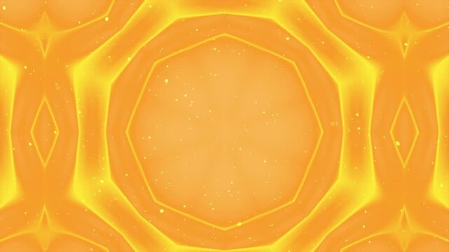 Abstract golden yellow geometric kaleidoscope pattern with soft glowing light effects.