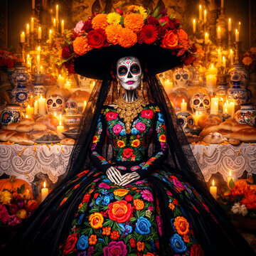 catrina tradicional mexicana, mu&ntilde;eca catrina, catrina artesanal, esqueleto femenino, skeleton doll, d&iacute;a de muertos, altar de muertos, ofrenda mexicana, cultura mexicana, tradici&oacute;n mexicana, folklore m