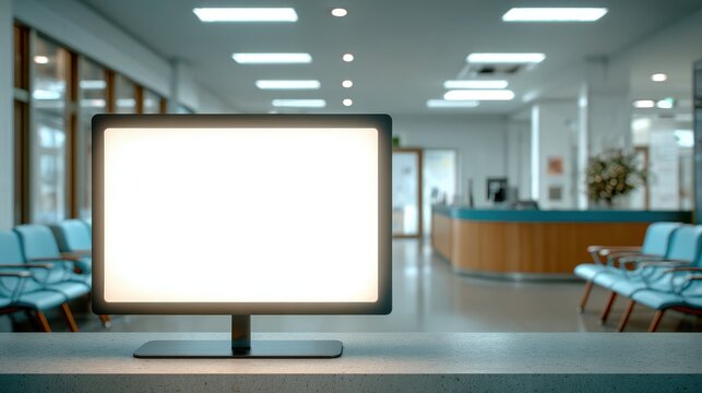 Computer Monitor In Waiting Room Photorealistic Interior Scene desktop display