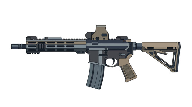 Modern Tactical Assault Rifle Vector Illustration with Holographic Sight and Two Tone Design