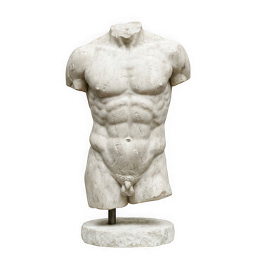 Classical marble male torso sculpture isolated on transparent background