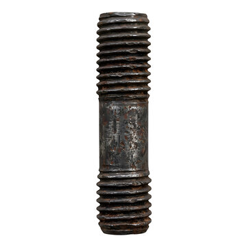 A doubleended threaded metal stud bolt isolated on transparent background