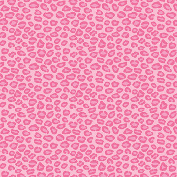 Cute pink leopard print seamless pattern with monochrome spots. Perfect for fabric, wallpaper, apparel, wrapping paper, branding, packaging, and feminine designs.