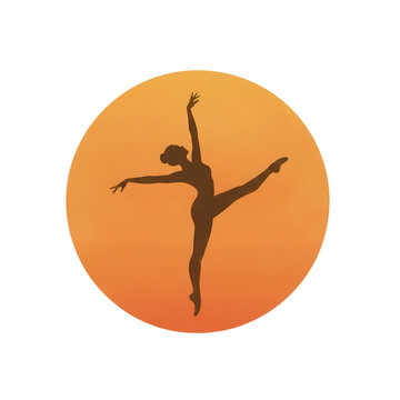 Ballerina silhouette dancing on orange circle