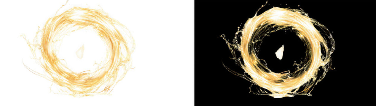 Golden flax fibers forming a circular shape during studio lighting against a neutral background