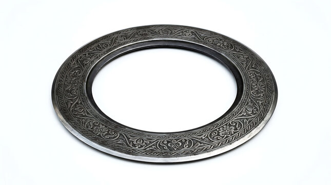 Antique Ornate Metal Ring Frame Decorative Circular Ornament Isolated on White Background