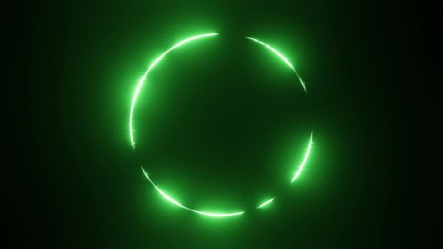 Animated segmented green neon ring with subtle light rays and frequency signal distortion on a black background. Perfect for sci-fi, horror, cyberpunk, glitch effects, and futuristic motion graphics.