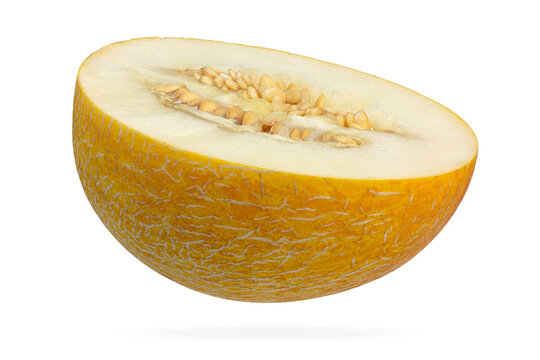 Whole and Halved Torpedo Melon Isolated on White Background
