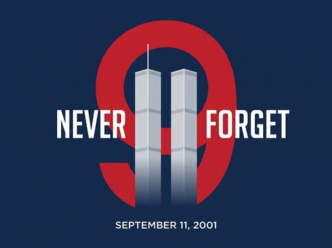 A solemn memorial graphic featuring the twin towers forming the number nine for september eleven