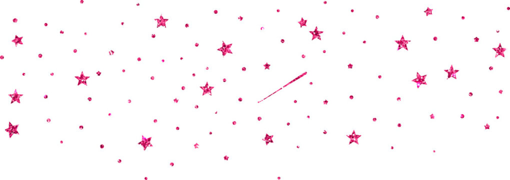 collection of pink glitter stars, dots and a shooting star for creating sparkling celestial night sky backgrounds, isolate