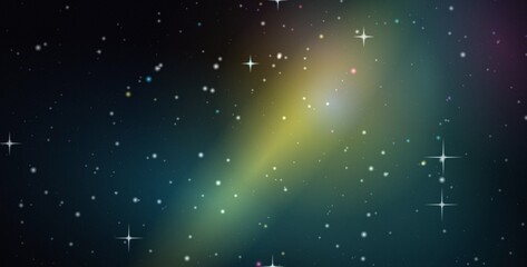 Vibrant cosmic background, with a glowing, yellow and green, nebula effect surrounded, by sparkling white, stars in a, dark deep space, galaxy setting © khaledSaifulllah
