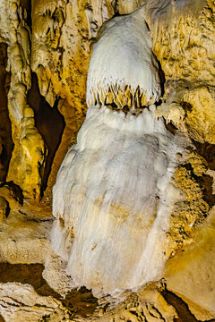 Sparkling stalactite flowstone formations inside Crystal Cave in Sequoia Park