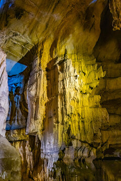 Crystal Cave interior glows illuminated in Sequoia Park