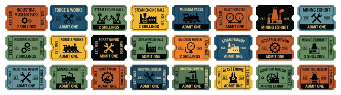 Vintage Industrial Tickets Collection: Steam, Mining, Factories, Trains