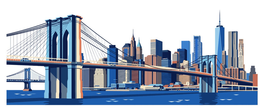 New York City Skyline with Brooklyn Bridge and Manhattan Buildings