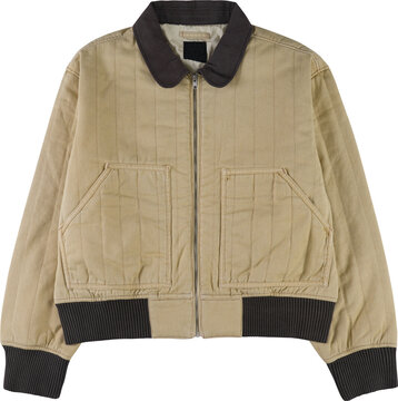 Vintage beige corduroy bomber jacket with ribbed cuffs isolated on transparent background for fashion