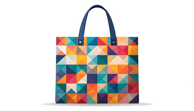 Colorful Geometric Pattern Tote Bag Isolated on White