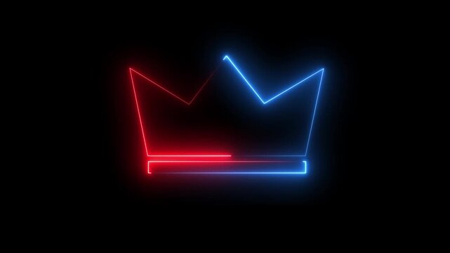 Glowing Red and Blue Neon Crown Icon Outline Loop Isolated Black Background Motion Graphic Video