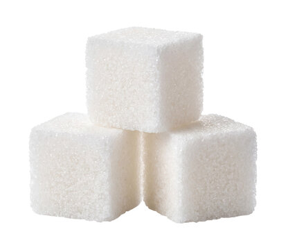Sugar cubes stacked, granulated texture isolated on transparent background