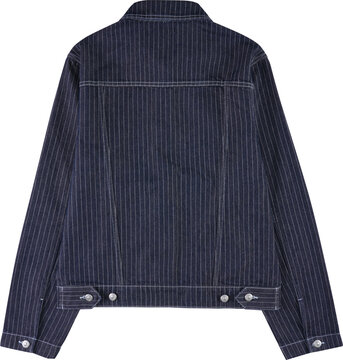Fashionable dark blue pinstripe denim jacket, back view, isolated on transparent background for retail