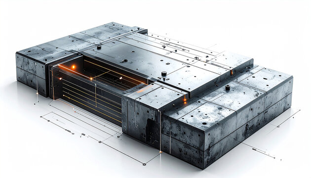 Futuristic Server Unit: A sleek, metallic server unit with illuminated orange accents and intricate circuitry, suggesting advanced technology and data processing power.