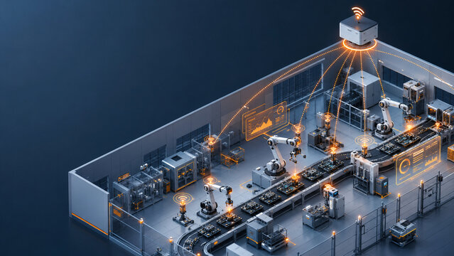Isometric Smart Factory IIoT Network Render