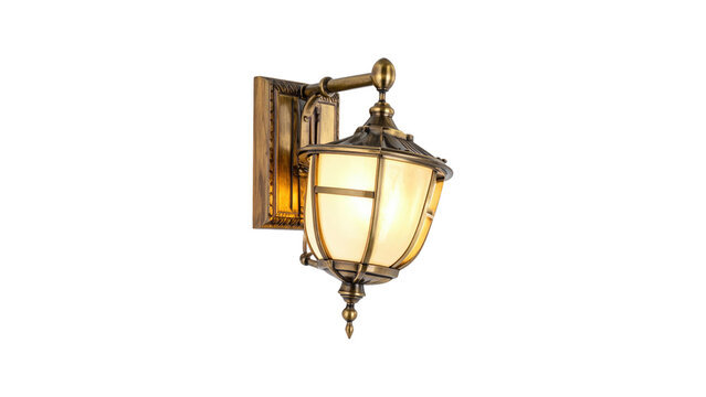 Antique Brass Wall Sconce Vintage Outdoor Lantern Light Fixture Isolated on White Background