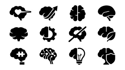 Obraz premium Black brain icons with creative and medical symbols
