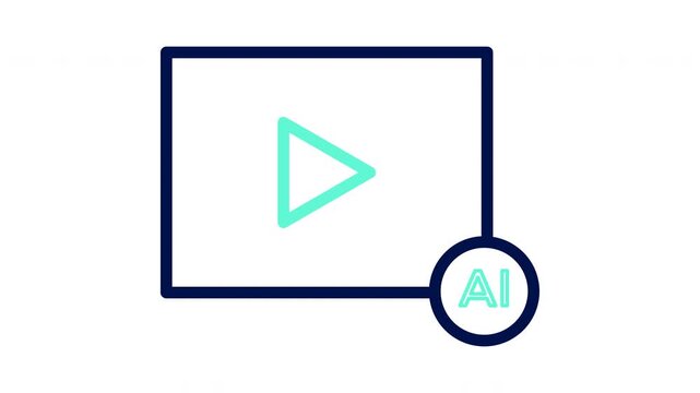 Ai video generator icon with play button. Vector illustration, outline video