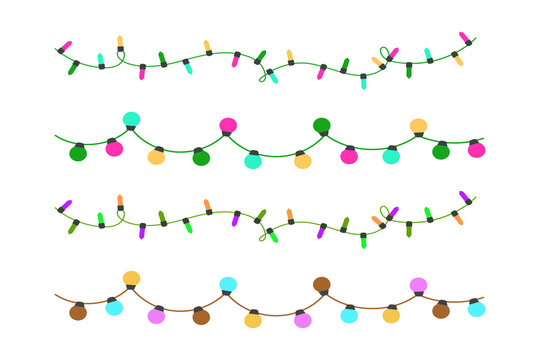 Vibrant Christmas lights on transparent background for designs