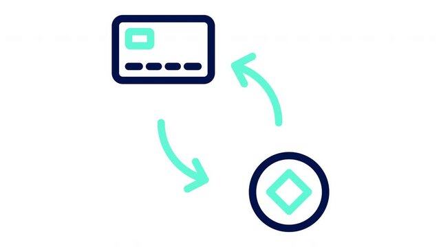 Credit card to crypto token exchange icon. Vector illustration, outline video