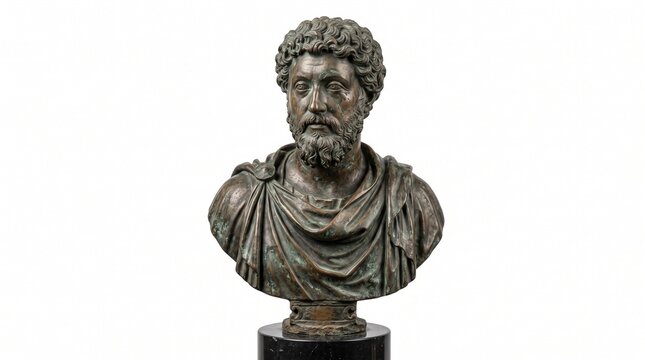 Ancient Roman Bronze Bust of Emperor Marcus Aurelius with Curly Hair and Beard