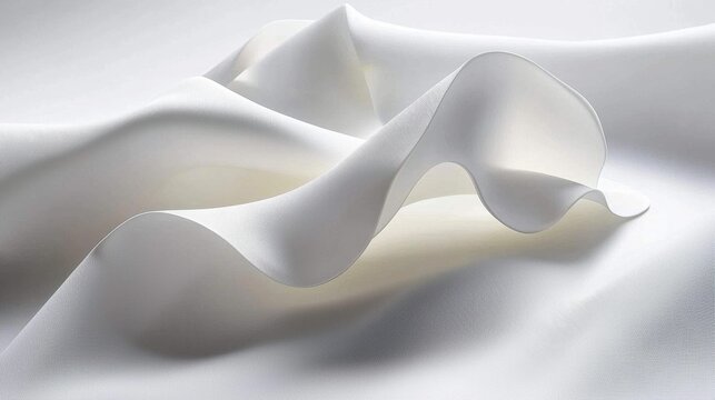White fabric is draped and folded, creating flowing curves and shadows. AI.
