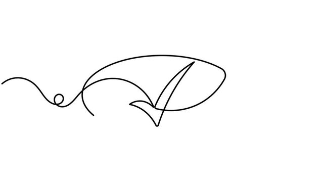 Success check mark in speech bubble icon sign continuous one line drawing moving on white background minimalist single art right and agree messaging chat symbol animation video