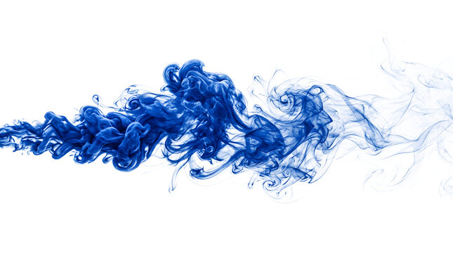 Abstract blue and white ink swirling in water against a black background