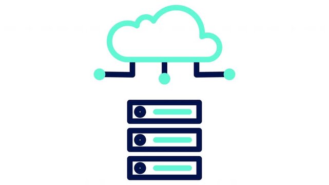 Serverless cloud storage icon with server rack. Vector illustration, outline video