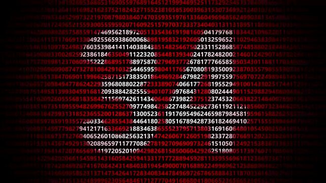 34 Abstract digital background with cascading red matrix binary code data numbers forming a hidden symbol pattern technology information cyber streaming security