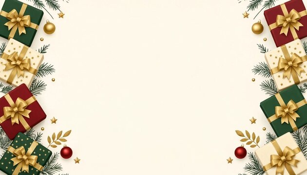 Festive Christmas Gift Box Side Borders On Cream Background